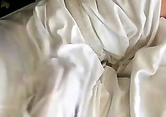 White nylon slip wank & cum