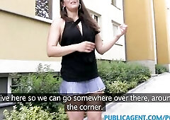 PublicAgent Sexy brunette hair mother i'd like to fuck screws stranger outside for money