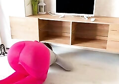 When my stepmom bent over on her knees in constricted pink leggings, I couldn’t resist and started dry humping her from behind. Her large butt felt 