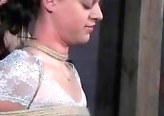 Babe loves being molested by mistress while roped up BDSM