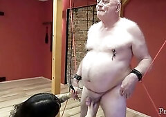 Tattooed Mistresse has a thing for elderly chaps and can't stop torturing 'em in her basement