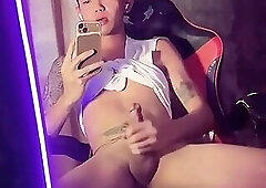 Asian Inked Boy Filming Himself as He Jerks Off