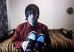 Emo twink cums on sneakers and licks sperm