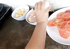 preparing a delicious lunch and then eating dessetr