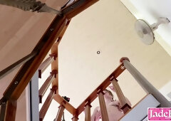 Amateur kinky couple risky fuck on top of the staircase