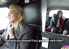 Female Fake Taxi - 3 gorgeous chicks use vibrators in a taxi