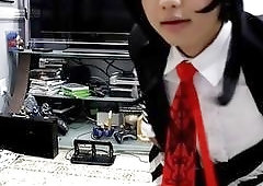 Cute Asian shemale uses a plug on her tight ass