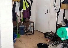 Real nudist pair cleaning the abode exposed. Bare pair cleaning the abode.