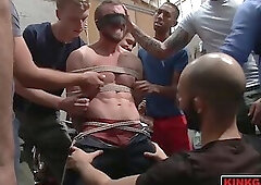 Dylan Strokes calls all his buddies to fuck Mike Gaite in his garage