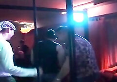 See this experienced golden-haired vixen get stretched and filled by multiple pulsating schlongs in a chaotic club setting, her body leaking with swea