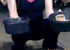 Mistress feeds her lesbian slave like some dogs BDSM bondage