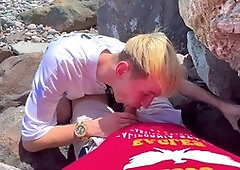 European twunk Nick Lewis gets adventurous with a hot boy blowjob at the beach