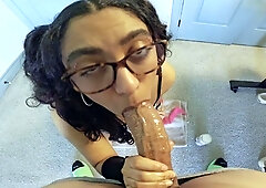 Naughty teen takes her time sucking off stepbro's cock