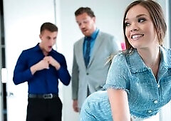 Katie gets caught with no panties while showing some clients a house.