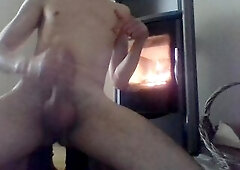 Large cum by the fire