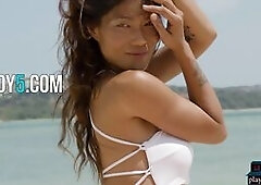 Super hot Asian models Angel Constance and Maki Katana strip off their bikinis for Playboy exposing their luscious perfect bodies to all of us! Angel 