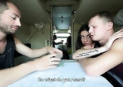 Cuckold licks wife's cunt from cum after sex with large-dicked mate traveler