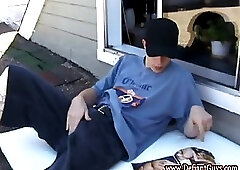 Twink skater jerkingoff in his backyard