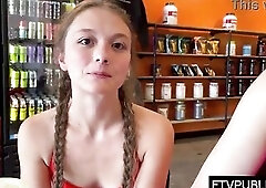 Tall angel makes out with short one