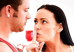 Playful brunette Vanilla Deville rides on a huge dick in the cowgirl pose