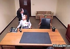 Head teacher fucks cooperating milf on his desk