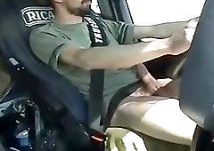 Str French trucker jerks his cock while driving