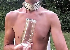 dirty gay pig servenaked outdoor in peniscage after enema dildo in ass and bottle fuck