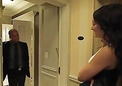 Busty transsexual hottie plowed up the ass in hotel room