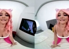 Sexy gamer babe pleasures herself with game controller in virtual reality porn