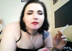emo cutie smokes a cigarette, positions, and shows her feet