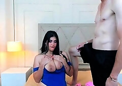 Busty brunette with big boobs rides cock