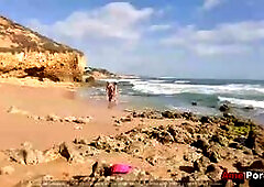 Horny Girl And Guy Undress On A Public Beach And Masturbate  Risky