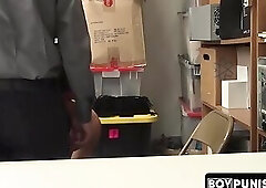 A thin Latino thief was stripped bare by a guard for stealing