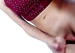 Cute shemale strokes her big beef bayonet for the camera