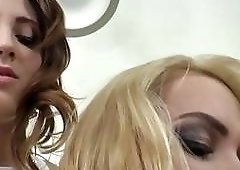 Horny babe Nicky fucks her shemale friend Hazel with a strap-on