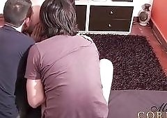 Busty tranny Mariana Cordoba has an amazing cock sucking threesome