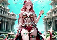 From the dreamy underwater courtyard to the magnificent golden throne, the pink-haired mermaid queen glides throughout light and fish, delivering a qu