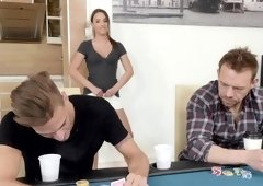 Nice teen chick takes all clothes off and stops the poker game