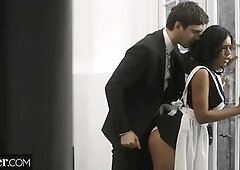 When Markus catches his maid cleaning sloppily, that guy calls her into his room. "When u were a beauty, and u misbehaved, what used to happen?&q