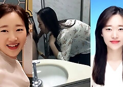 Yi Yuna gives a passionate blowjob in a public restroom