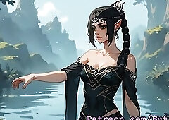 Futanari Shadowheart Masturbating and Self-Suck BG3