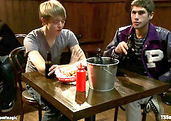 Big Breasted tbabe bartender fuck two men