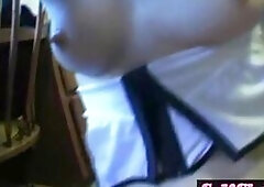 Sweet Blonde strip off her clothes showing her teens body. She masturbate Dildo in chair and Blowjob dick