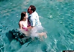 Milf fucked outdoors by a pool cleaner