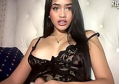 stunning trans cutie in sexy lingerie wanks on webcam