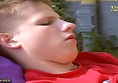 Nice blond twink in garden whit big dick jerks and cumshot