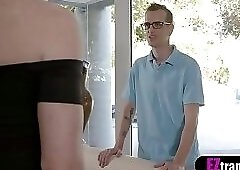 Pool boy polished a classy shemales asshole bareback