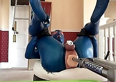 pvcsissy in chastity anal fucking machine