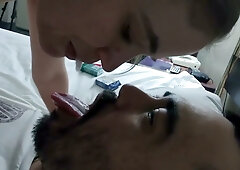 Couple watches porn and swaps cum in passionate bedroom session