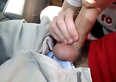 Sucking my buddy's big cock in the car